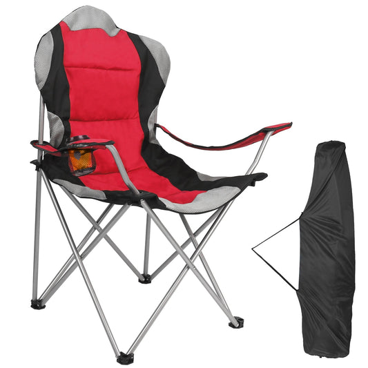 Foldable Camping Chair Heavy Duty Steel Lawn Chair Padded Seat Arm Back Beach Chair 330LBS Max Load with Cup Holder Carry Bag - Red by VYSN