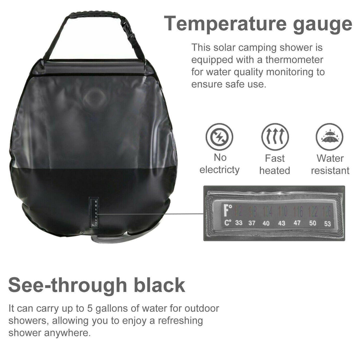 20L Water Bags Outdoor Camping Solar Heat Shower Bag Portable Compact Heated by Plugsus Home Furniture