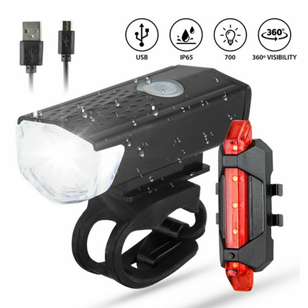 2Pcs/Set USB Rechargeable LED Bicycle Headlight Bike Front Rear Lamp Cycling USA by Plugsus Home Furniture