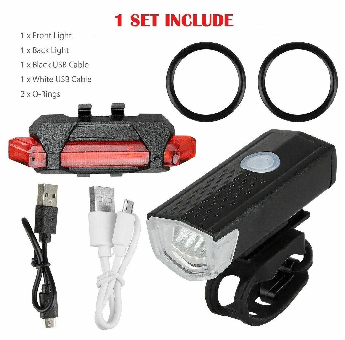 2Pcs/Set USB Rechargeable LED Bicycle Headlight Bike Front Rear Lamp Cycling USA by Plugsus Home Furniture