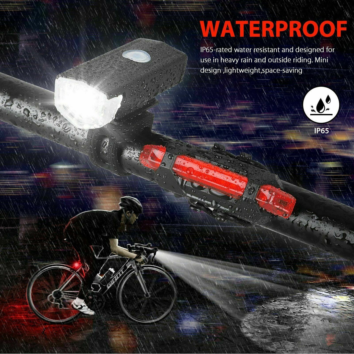 2Pcs/Set USB Rechargeable LED Bicycle Headlight Bike Front Rear Lamp Cycling USA by Plugsus Home Furniture