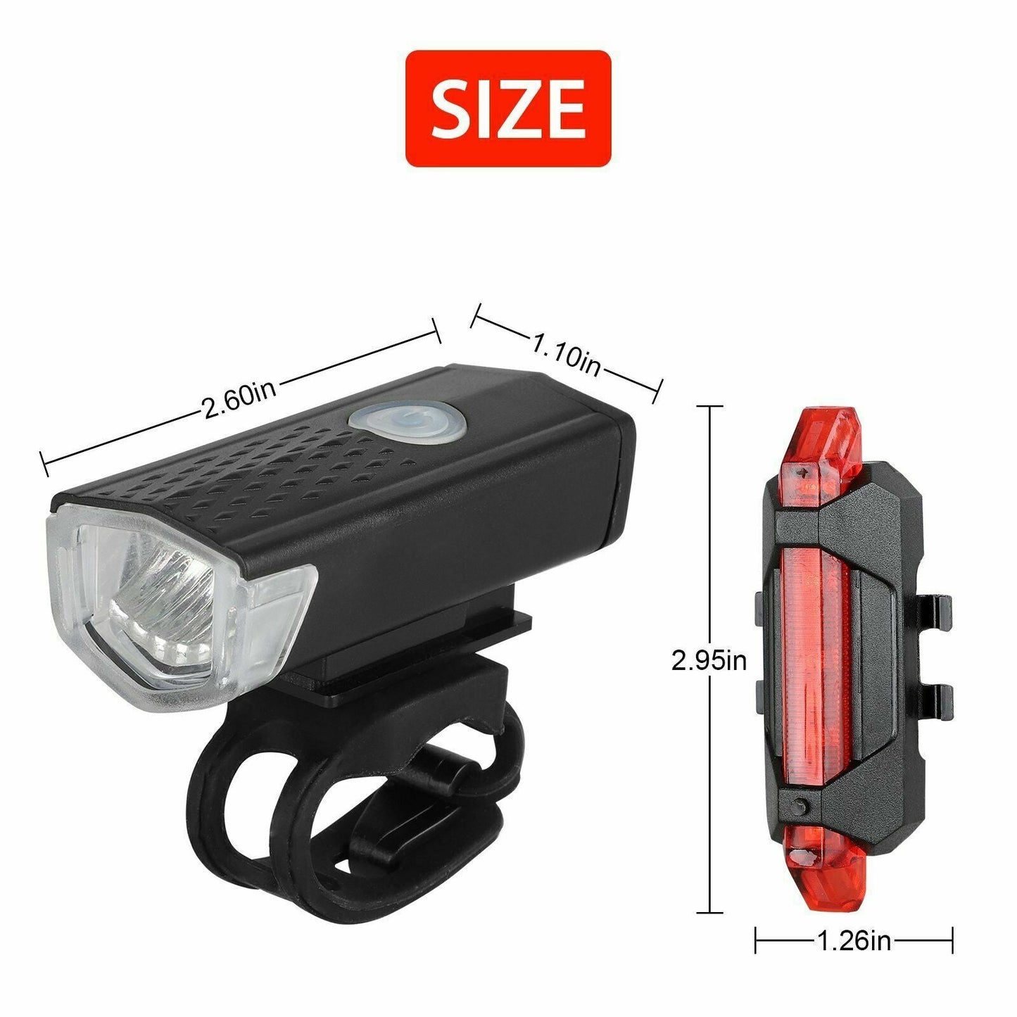 2Pcs/Set USB Rechargeable LED Bicycle Headlight Bike Front Rear Lamp Cycling USA by Plugsus Home Furniture