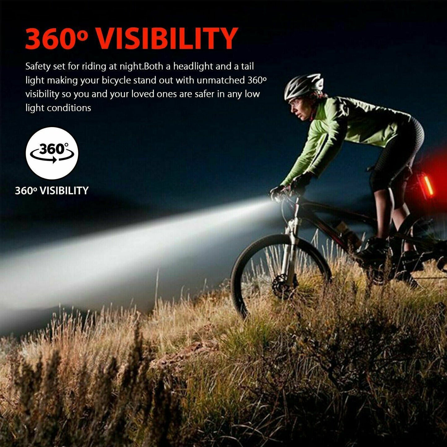 2Pcs/Set USB Rechargeable LED Bicycle Headlight Bike Front Rear Lamp Cycling USA by Plugsus Home Furniture