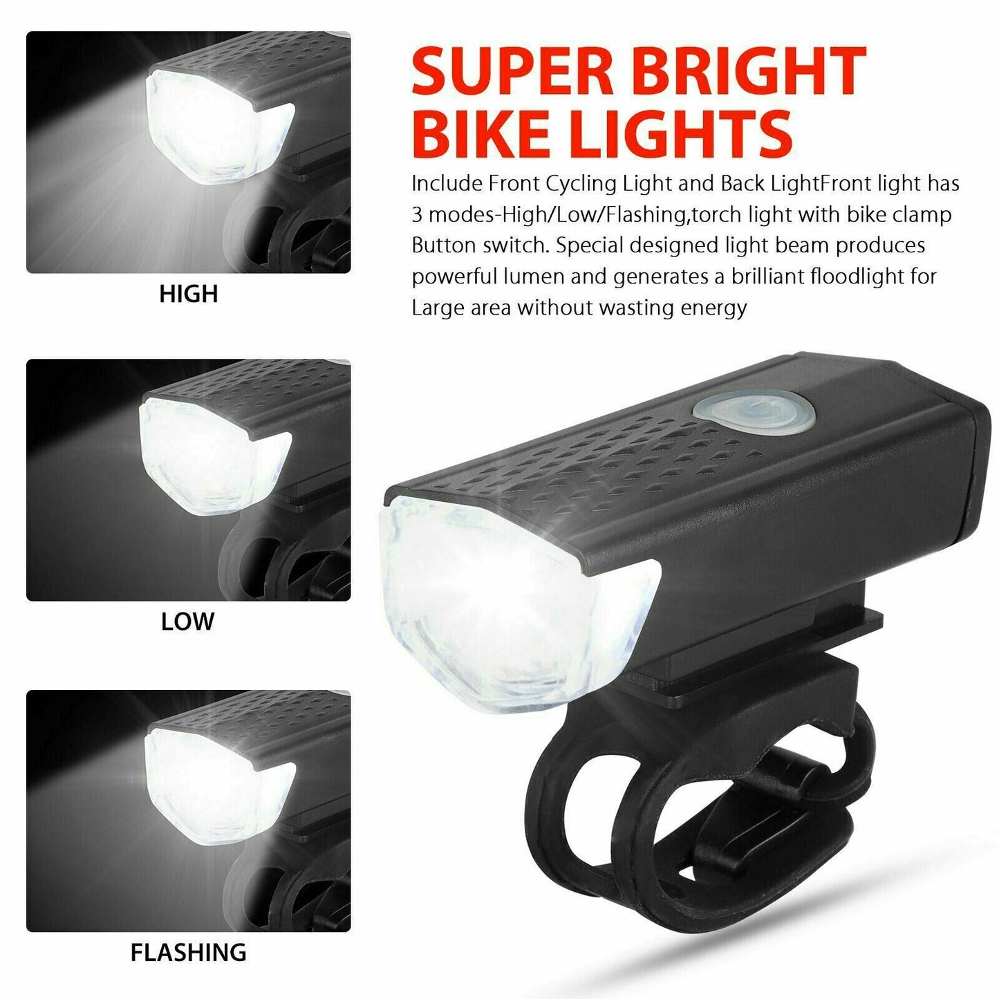 2Pcs/Set USB Rechargeable LED Bicycle Headlight Bike Front Rear Lamp Cycling USA by Plugsus Home Furniture