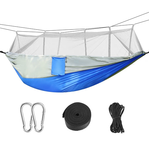 600lbs Load 2 Persons Hammock w/Mosquito Net Outdoor Hiking Camping Hommock Portable Nylon Swing Hanging Bed w/ Strap Hook Carry Bag - Gray by VYSN