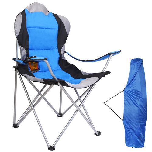 Foldable Camping Chair Heavy Duty Steel Lawn Chair Padded Seat Arm Back Beach Chair 330LBS Max Load with Cup Holder Carry Bag - Blue by VYSN