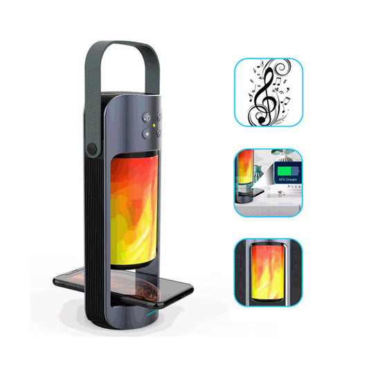 Dancing Flames LED Lantern With Bluetooth Speaker And Wireless Phone Charger by VistaShops