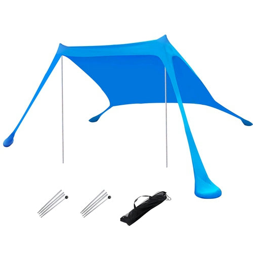 9.8x9.8FT Foldable Beach Canopy Tent Collapsible Shade Sail Sun Protection Windproof Shelter 4 Sandbag 2 Pole Portable Storage Bag Rectangle Blue - Blue by VYSN