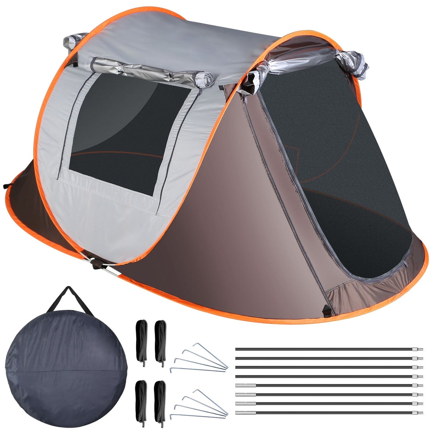 3-4 Person Pop Up Tent Automatic Setup Camping Tent Waterproof Instant Setup Tent with 4 Tent Poles 2 Mosquito Net Windows Carrying Bag for Hiking Cli - Khaki by VYSN