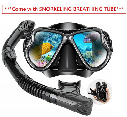 Adult Tempered Glass Diving Set Scuba Anti-Fog Goggles and Snorkeling Mask Tube by Plugsus Home Furniture