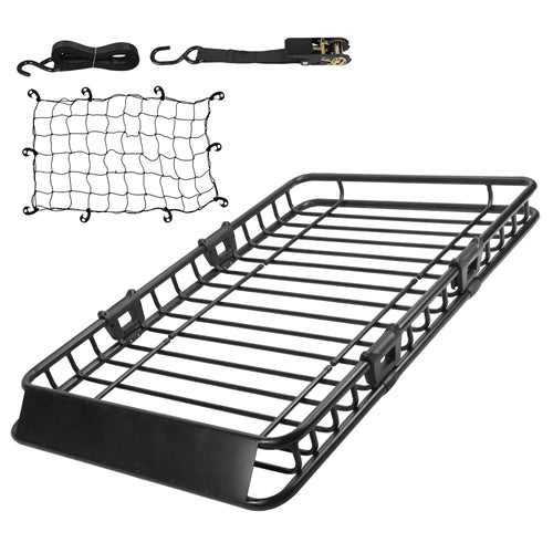 63x39x6.3in Universal Roof Rack Cargo Carrier Car Top Luggage Holder Basket with Hook Strap Elastic Net - Black by VYSN