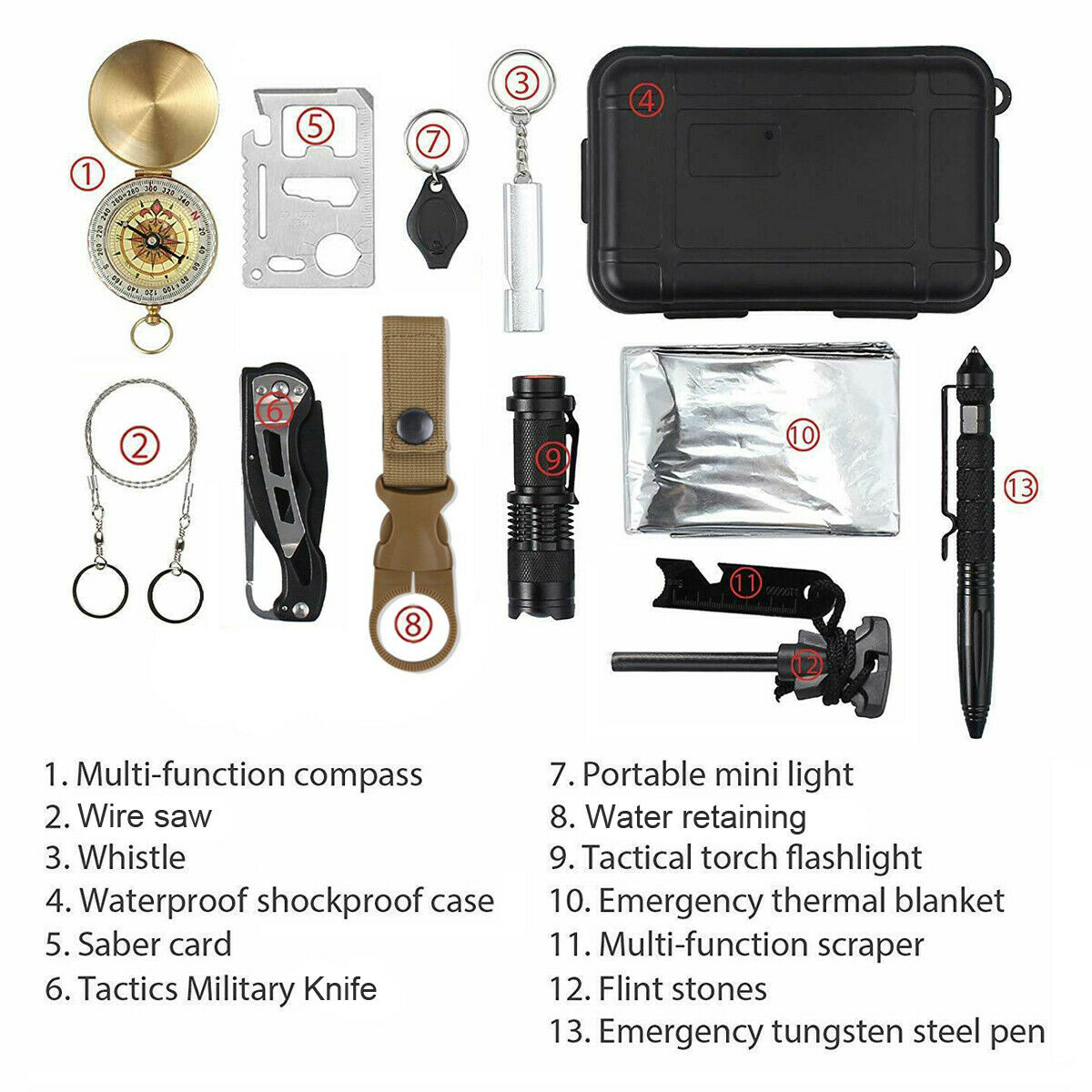 14 in 1 Outdoor Emergency Survival And Safety Gear Kit Camping Tactical Tools SOS EDC Case by VistaShops